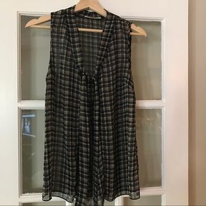 Modcloth sheer checked tie neck shell
