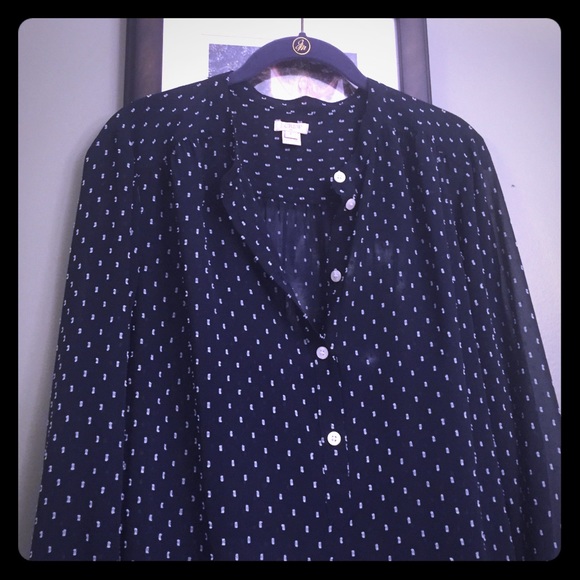 Sheer Navy and White J Crew Popover Blouse