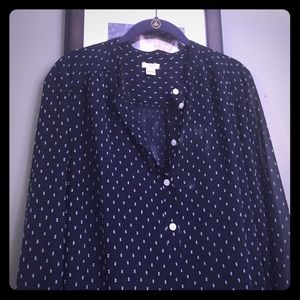 Sheer Navy and White J Crew Popover Blouse