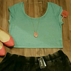 Merona Mint Green SS Crop TOP  XLL NWOT