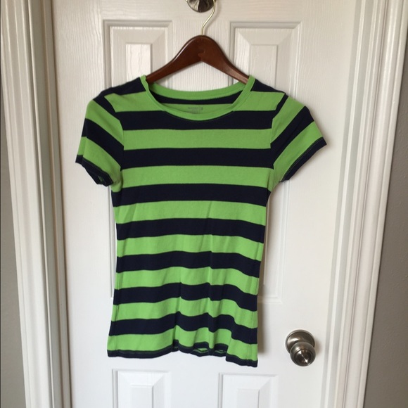 Navy blue & green striped t-shirt - Picture 1 of 1