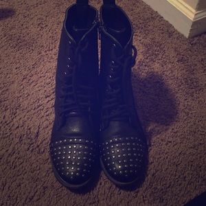 Black Studded Combat Mini Boots