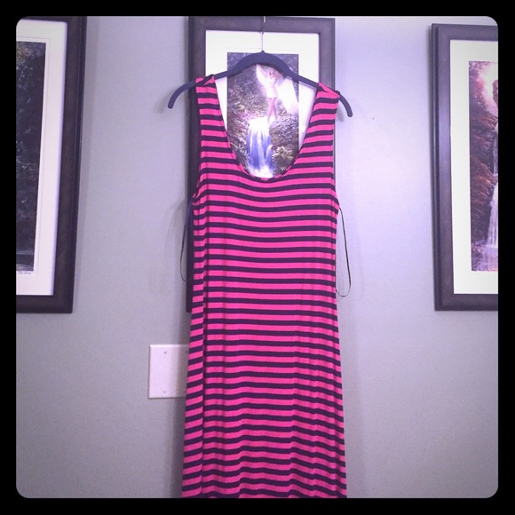Hot Pink Striped Maxi Dress