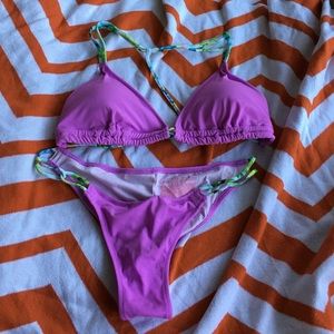 Purple and green bikini