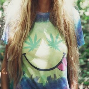 Wildfox Mr. Trevor Tie Dye Weed Smiley Face Tee
