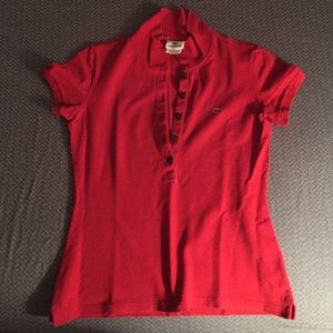 Red Lacoste slim fit polo