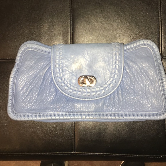TREESJE Blue Leather clutch NEW. Gold Hardware 💓