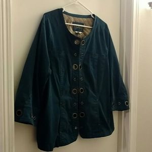 Teal jacket with brass details