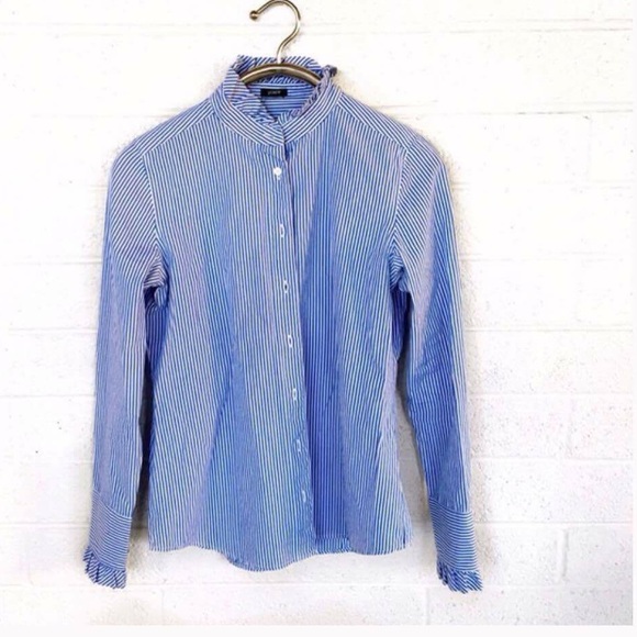 J Crew ruffle striped botton down