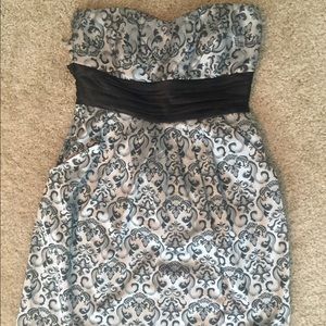 Macy’s Strapless Silver Damask Dress