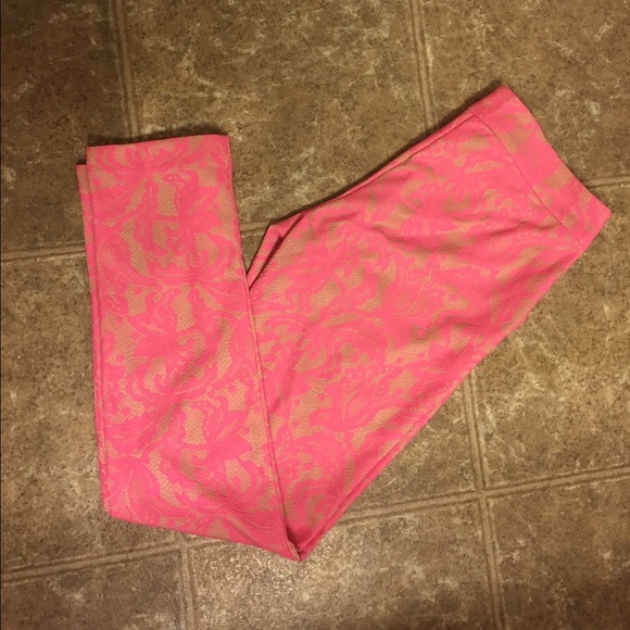 Pink lace tapered trousers