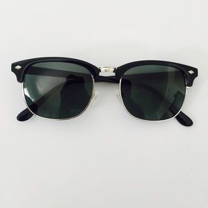 Dark Tint Clubmaster Style Glasses w/Silver Trim