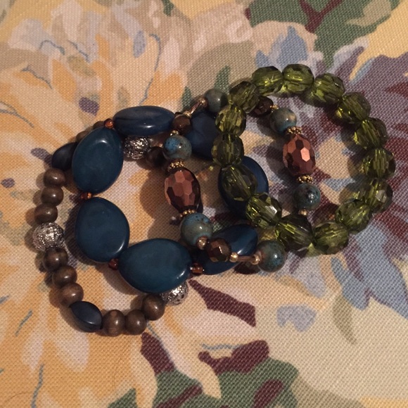 Green and brown stretchy bracelets