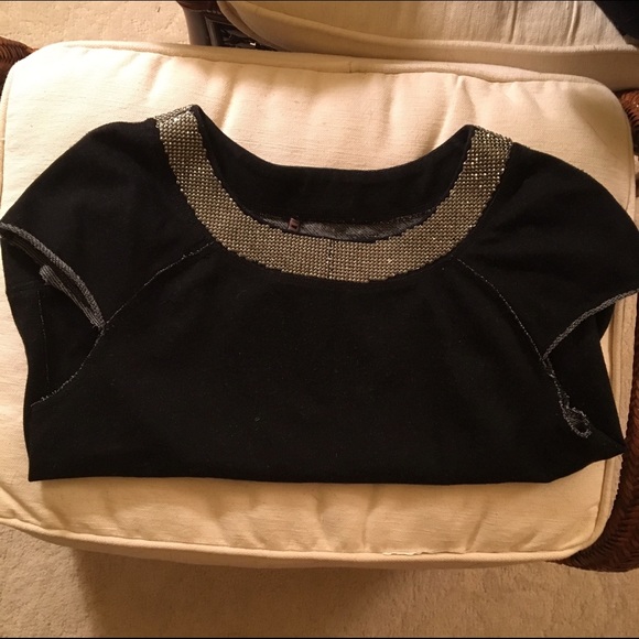 Alice + Olivia Cropped Black Top w/ jeweled collar