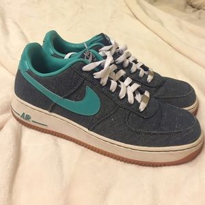 Mens Nike Air Force 1 ones denim/turquoise