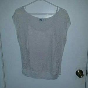 White 2 piece shirt with lace front