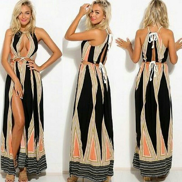 Color Woven Rop Cut Out High Slit Open Front Long - Picture 2 of 8