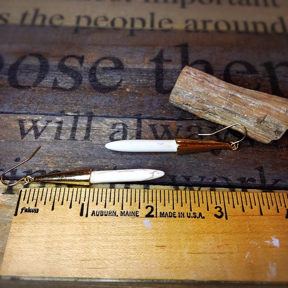 White and Gold Drop Earrings - Picture 2 of 2