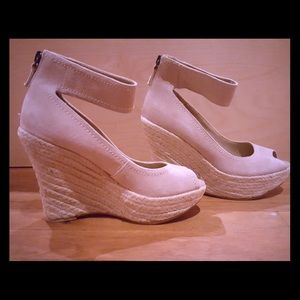 (NWOB) LEVITY nude ankle strap wedge heel size 6.5