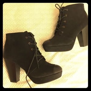 Xhiliration Black Lace Up Platform Booties