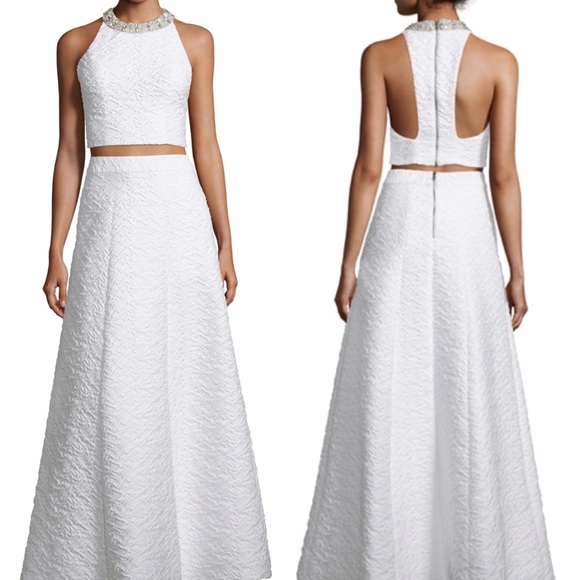 Two piece gown with collar embellishment