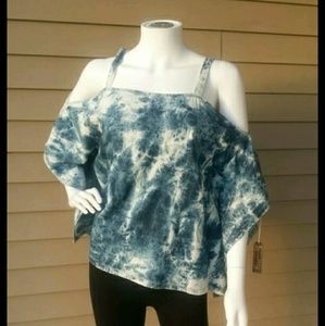 NWT! Denim Dyed Cold Shoulder Top