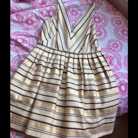 J. Crew Gold and Navy Striped Dress