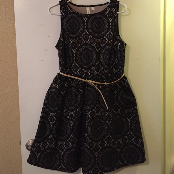 Black Crochet, Nude Lined Dress w/ Belt