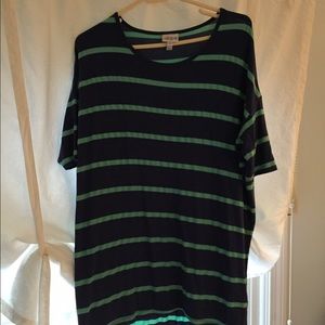 LulaRoe XS Irma Mint and Royal Blue Stripes