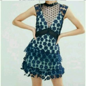 Self Portrait worn 1x navy lace mini dress