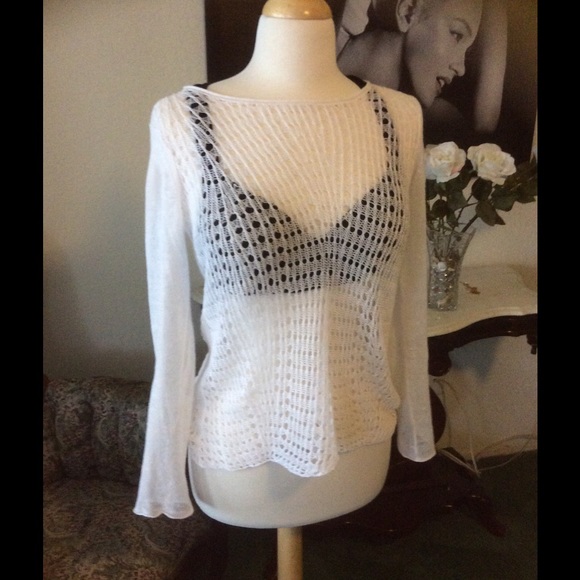 Eileen Fisher netted white top
