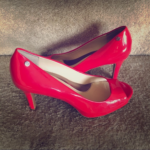 Calvin Klein Red patent leather peep toe heels