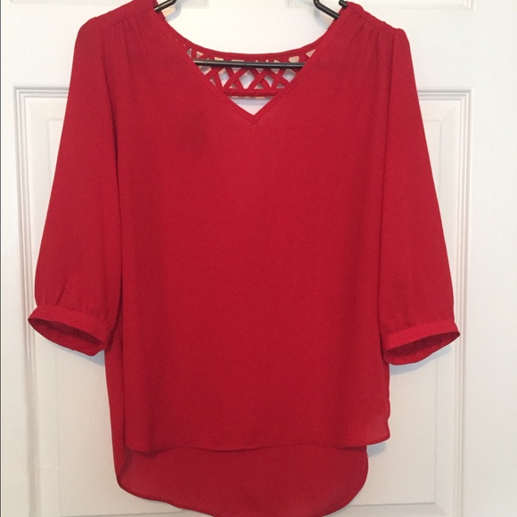 BCX red cut out back blouse