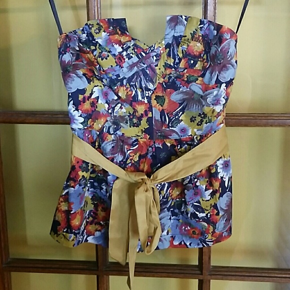 Anthropologie Floral Strapless Top