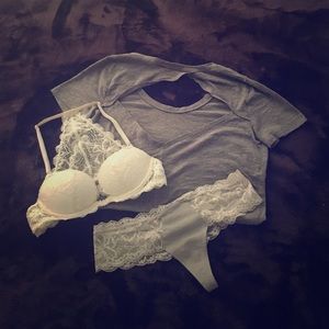 Open-back tee, lace racerback bra, and panty set!