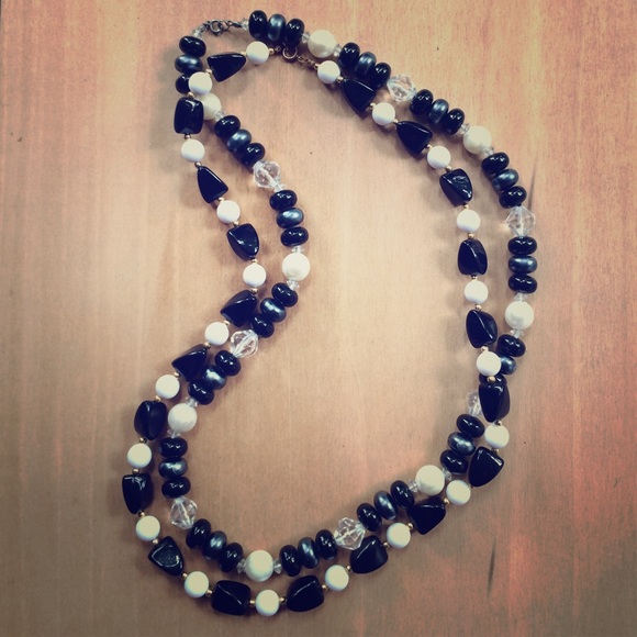 Two Black And White Beaded Necklaces