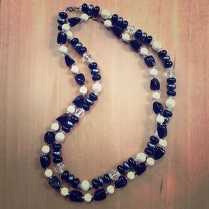 Two Black And White Beaded Necklaces