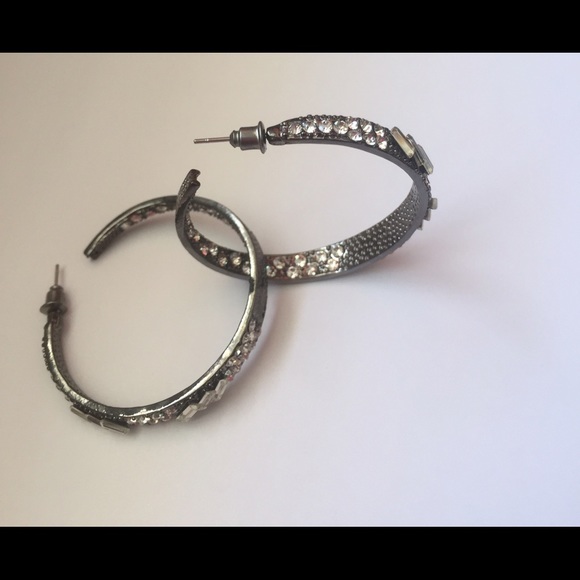 In & out studded black hoop earrings