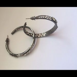 In & out studded black hoop earrings