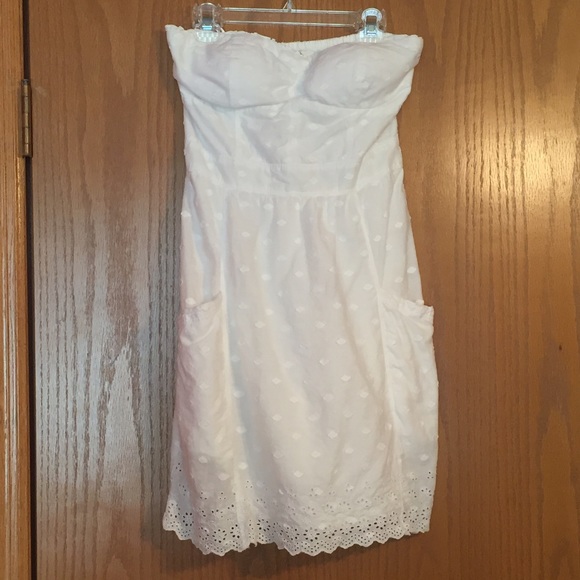 White Strapless Dress with Dot Detailing - Picture 1 of 2