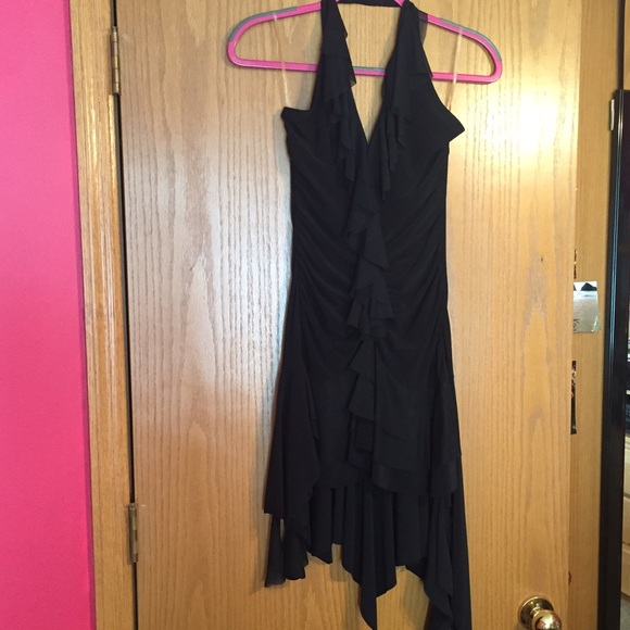 Layered Asymmetrical Black Halter Dress
