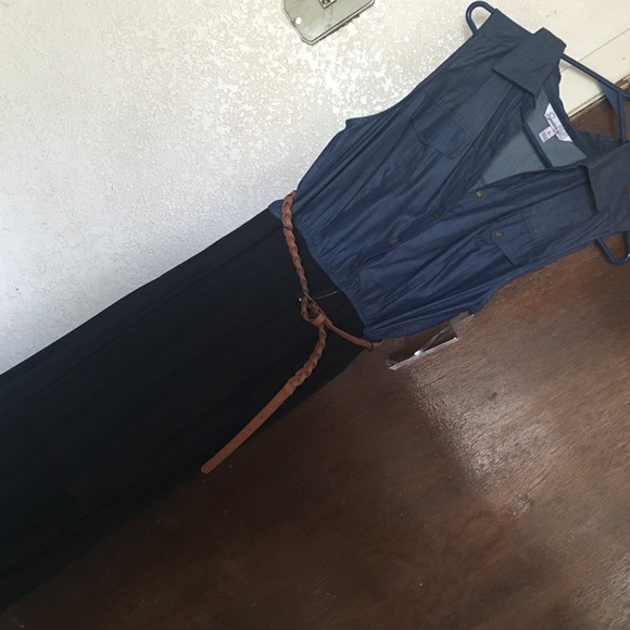 Denim 2 fer belted dress