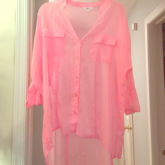 Candies Pink Sheer Quarter-Sleeved Blouse!