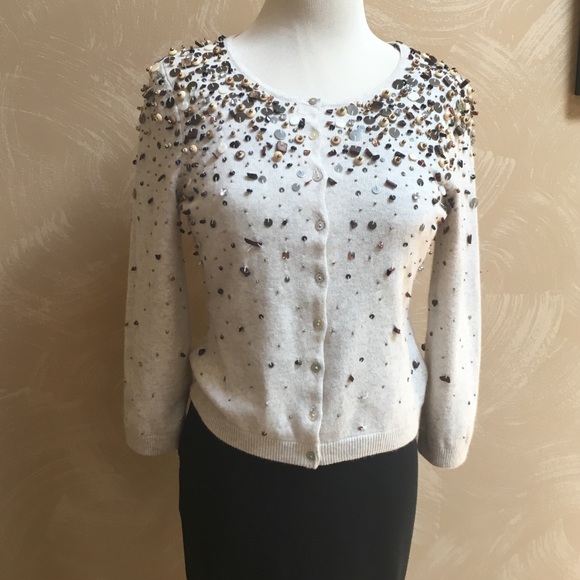 🔥SALE LaRok Beaded Cropped Cashmere Cardigan 6 - Picture 1 of 4