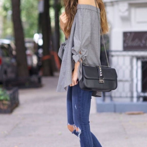 🎉Last One🎉NWT Back in Stock Grey OffShoulder Top - Picture 3 of 4