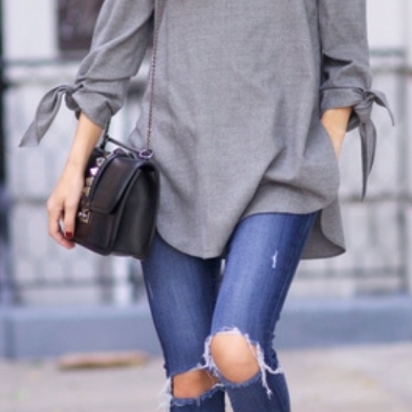 🎉Last One🎉NWT Back in Stock Grey OffShoulder Top - Picture 4 of 4