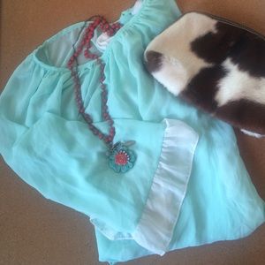 Mint Sheer Open Back Blouse