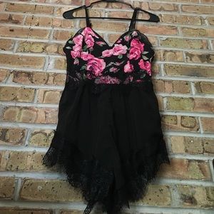 Black lace and floral romper