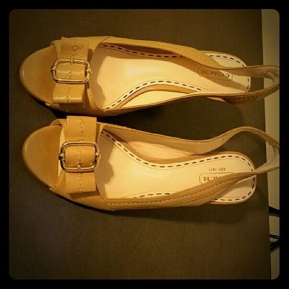Tan Coach open toe sling back shoes