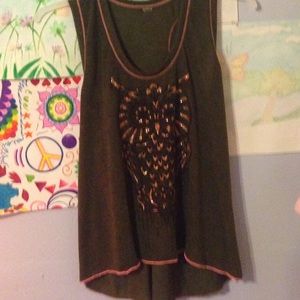 Army green owl top